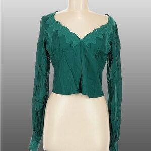 Free People Emerald Green Scalloped Blouse